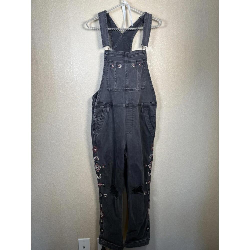 Driftwood Denim Brady‎ Boyfriend Sz M Embroidered Overalls-Black Distressed